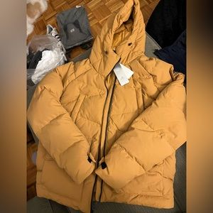 Tan Men’s Adidas big baffle jacket size large, new with tags